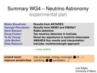Summary WG4 – Neutrino Astronomy  experimental part