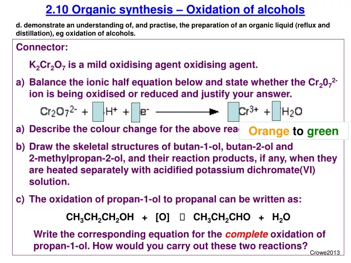 2 10 organic synthesis oxidation of alcohols