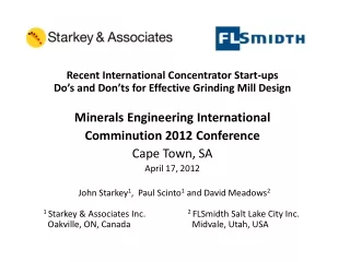 Recent International Concentrator Start-ups Do’s and Don’ts for Effective Grinding Mill Design