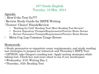 10 th  Grade English Tuesday, 18 Mar. 2014