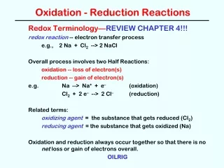 Oxidation - Reduction Reactions