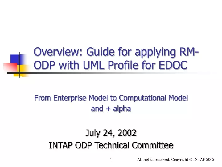 overview guide for applying rm odp with uml profile for edoc
