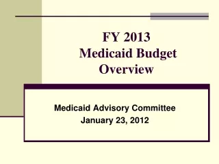 FY 2013  Medicaid Budget Overview