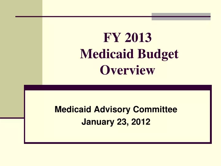 fy 2013 medicaid budget overview