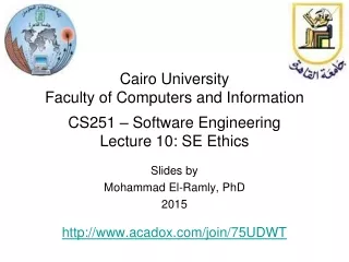 Slides by Mohammad El-Ramly, PhD 2015 acadox/join/75UDWT