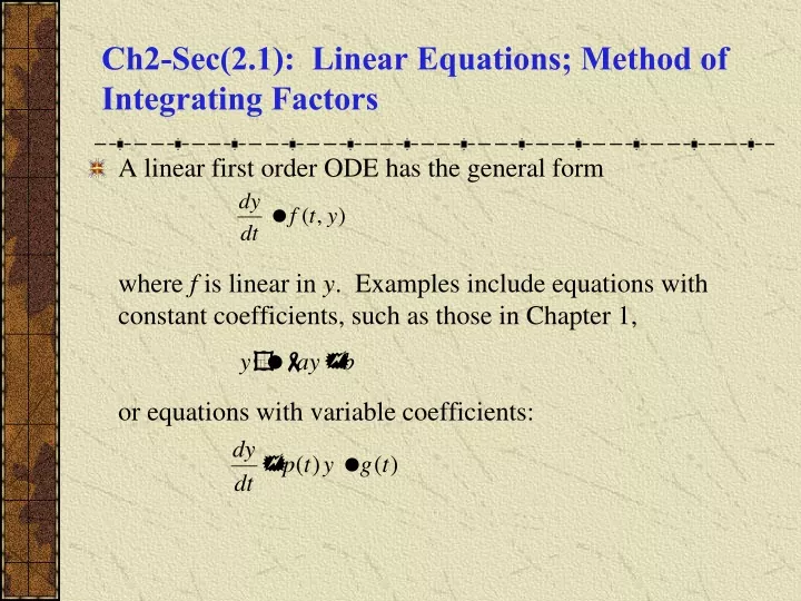 ch2 sec 2 1 linear equations method of integrating factors