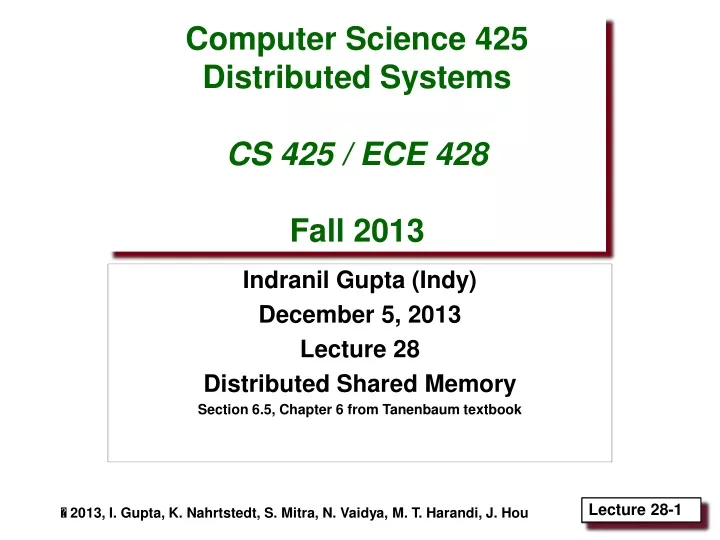 computer science 425 distributed systems cs 425 ece 428 fall 2013