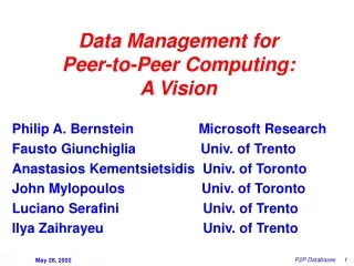 Data Management for  Peer-to-Peer Computing:  A Vision
