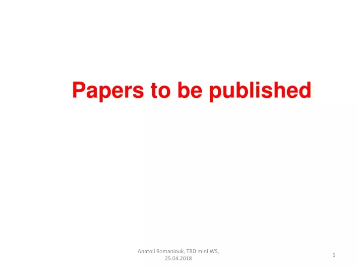 papers to be published