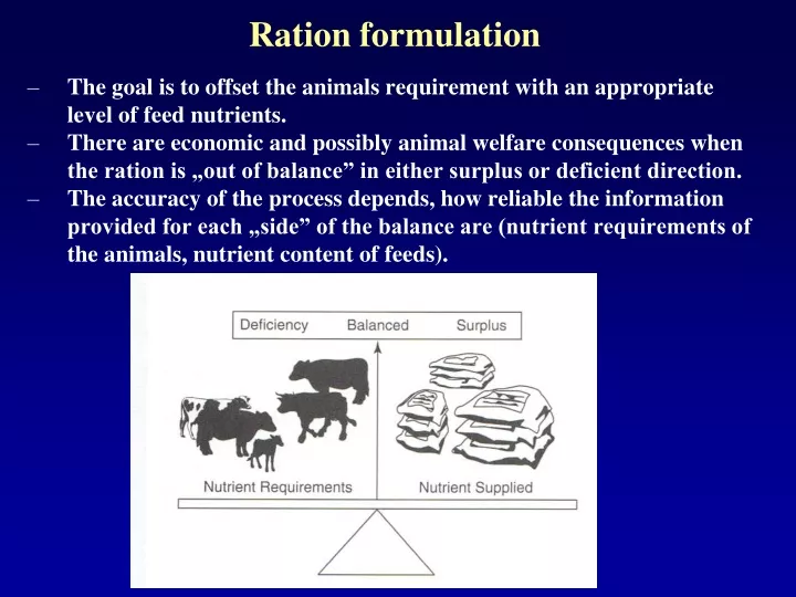 ration formulation the goal is to offset