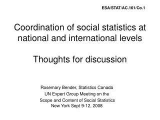 Coordination of social statistics at national and international levels Thoughts for discussion