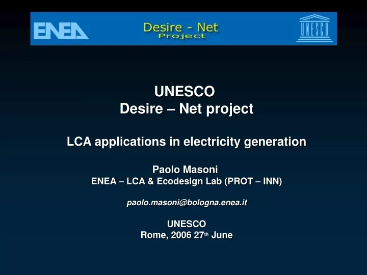 unesco desire net project lca applications