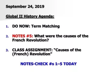 September 24, 2019 Global II History Agenda: DO NOW: Term Matching