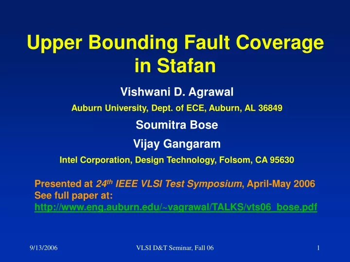 upper bounding fault cover age in stafan