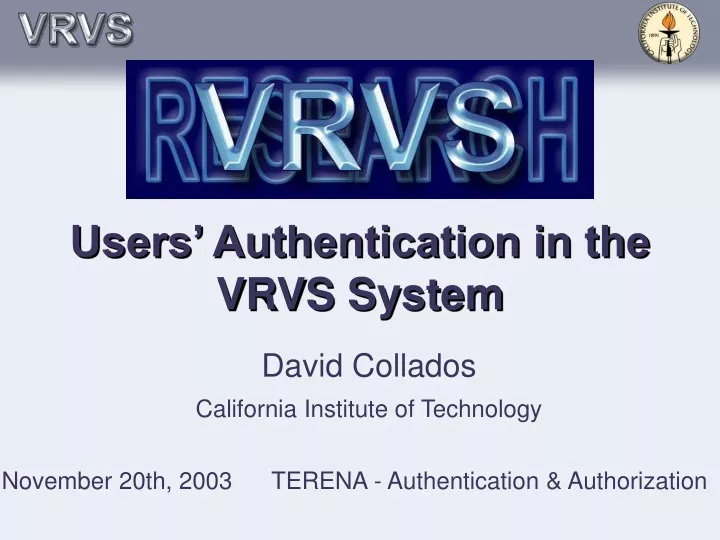 users authentication in the vrvs system