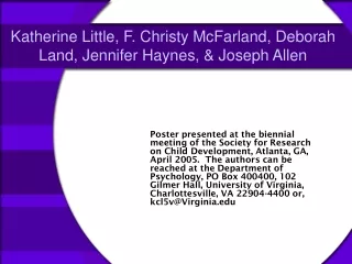 Katherine Little, F. Christy McFarland, Deborah Land, Jennifer Haynes, &amp; Joseph Allen