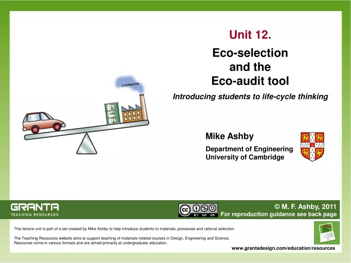 unit 12 eco selection and the eco audit tool introducing students to life cycle thinking