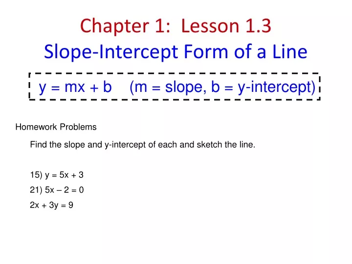 chapter 1 lesson 1 3 slope intercept form of a line