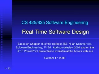 CS 425/625 Software Engineering Real-Time Software Design
