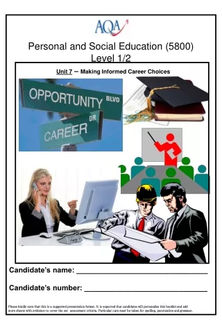 Personal and Social Education (5800) Level 1/2 Candidate’s name: ________________________________