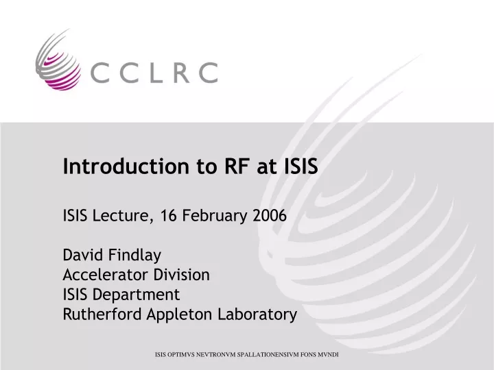 introduction to rf at isis isis lecture