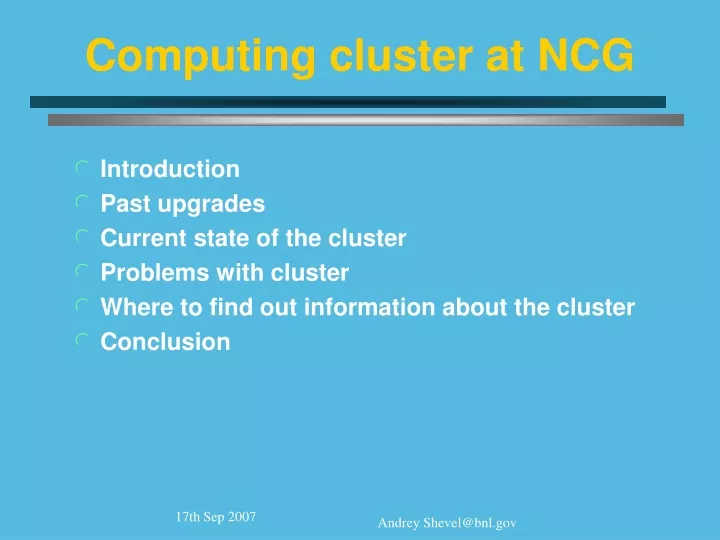 computing cluster at ncg