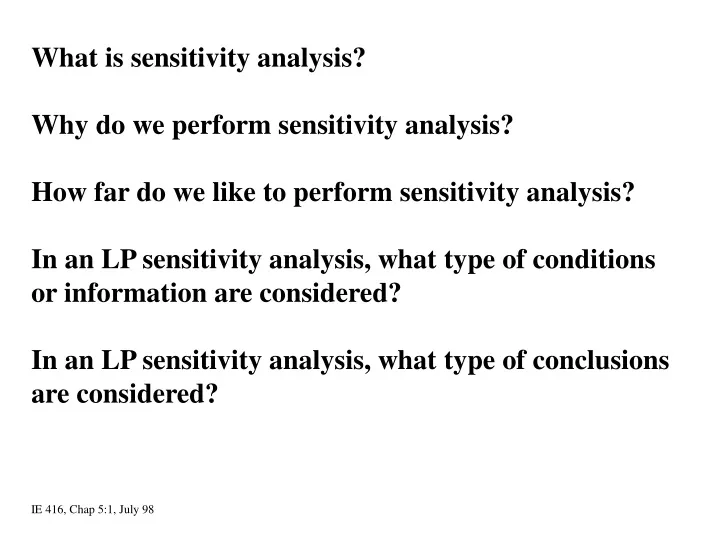 what is sensitivity analysis why do we perform
