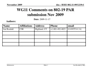 WG11 Comments on 802-19 PAR submission Nov 2009