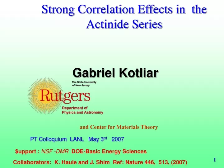 gabriel kotliar and center for materials theory