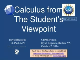 Calculus from The Student ’ s Viewpoint