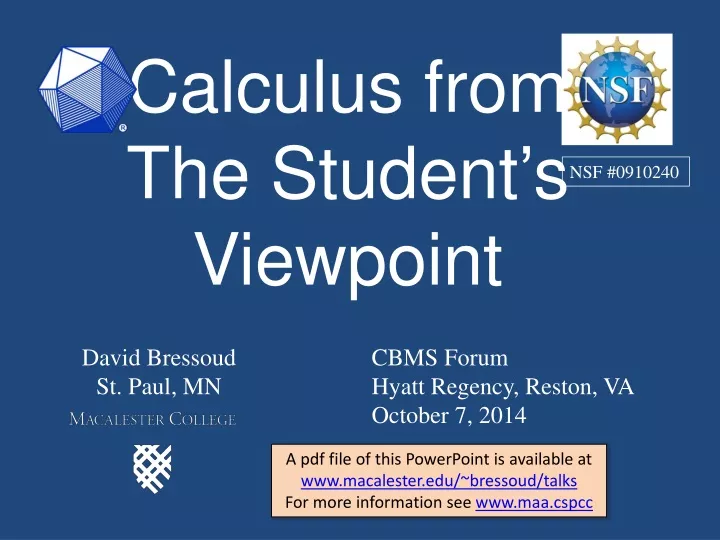 calculus from the student s viewpoint