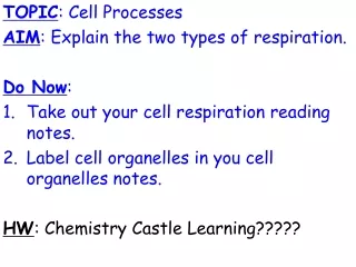 TOPIC : Cell Processes AIM : Explain the two types of respiration. Do Now :