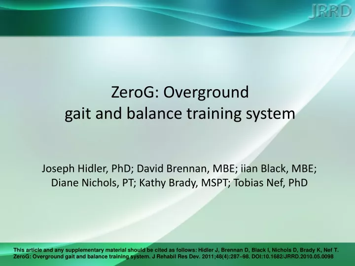 zerog overground gait and balance training system