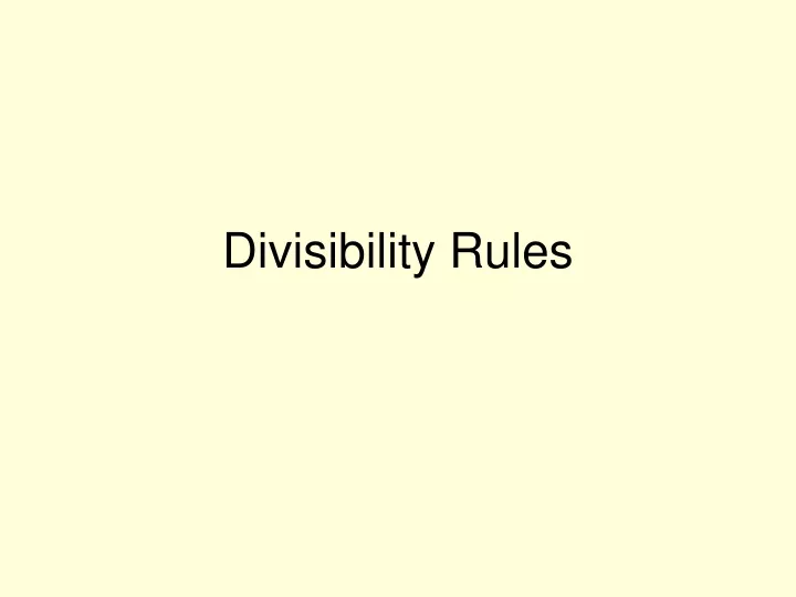 divisibility rules