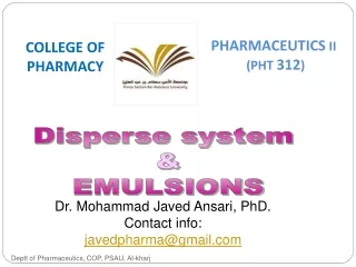 Dr. Mohammad Javed Ansari, PhD. Contact info:  javedpharma@gmail