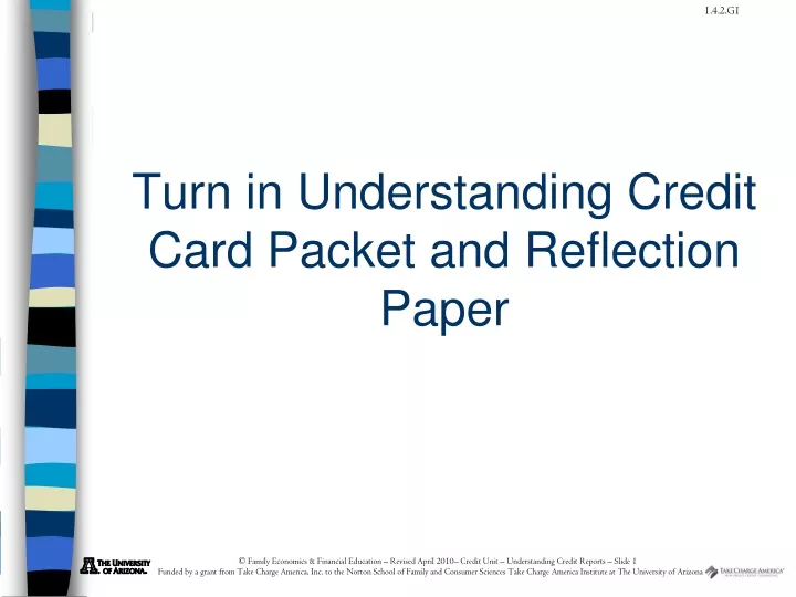 turn in understanding credit card packet and reflection paper