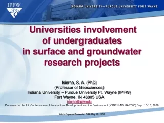 Universities involvement  of undergraduates  in surface and groundwater  research projects