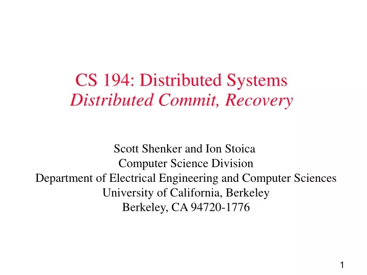 cs 194 distributed systems distributed commit recovery