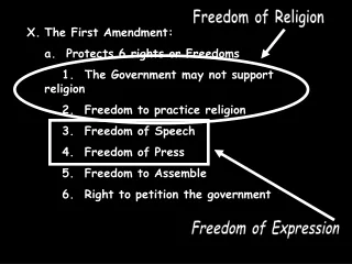 The First Amendment: 	a.  Protects 6 rights or Freedoms
