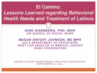 El Camino :  Lessons Learned regarding Behavioral Health Needs and Treatment of Latinos