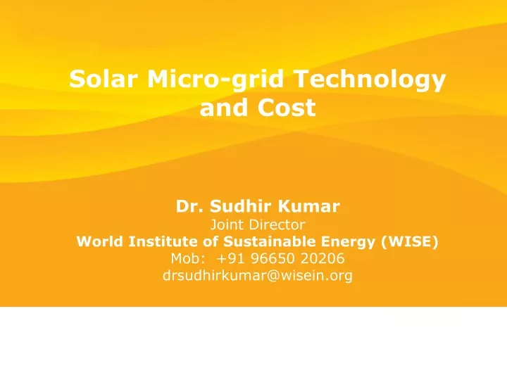 solar micro grid technology and cost dr sudhir