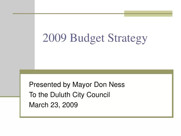 2009 budget strategy