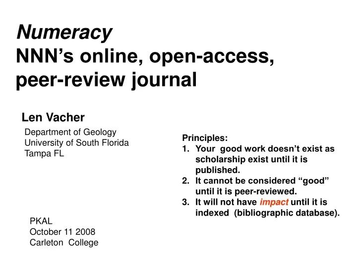 numeracy nnn s online open access peer review