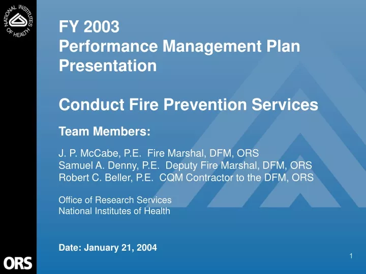 fy 2003 performance management plan presentation conduct fire prevention services