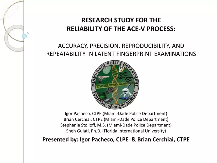 research study for the reliability