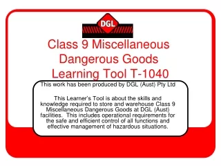 Class 9 Miscellaneous Dangerous Goods  Learning Tool T-1040