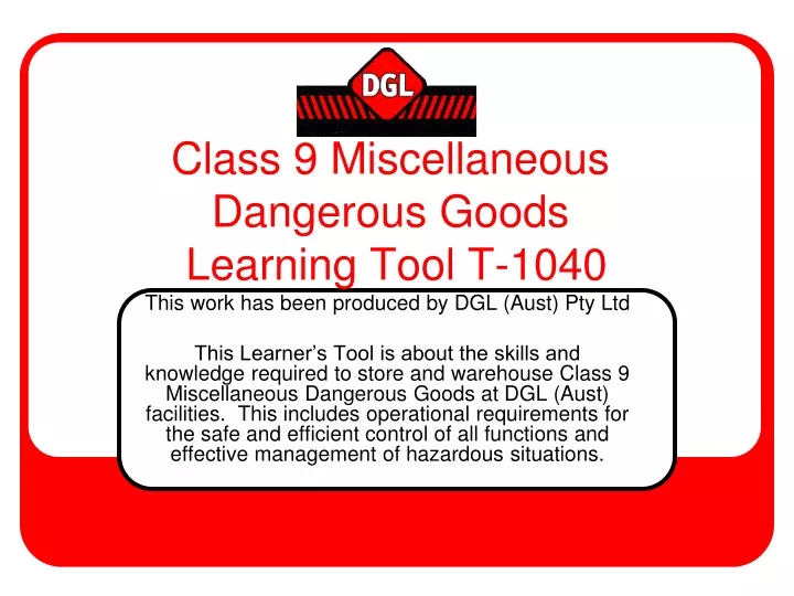 class 9 miscellaneous dangerous goods learning tool t 1040