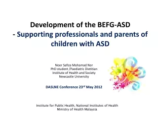 Development of the BEFG-ASD -  Supporting professionals and parents of children with ASD