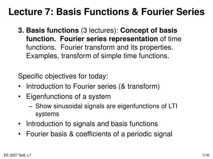 lecture 7 basis functions fourier series