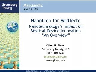 Nanotech for MedTech: Nanotechnology’s Impact on Medical Device Innovation “An Overview”